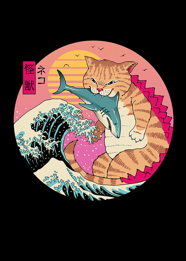 Ilustrace kočky kaiju s vlnou