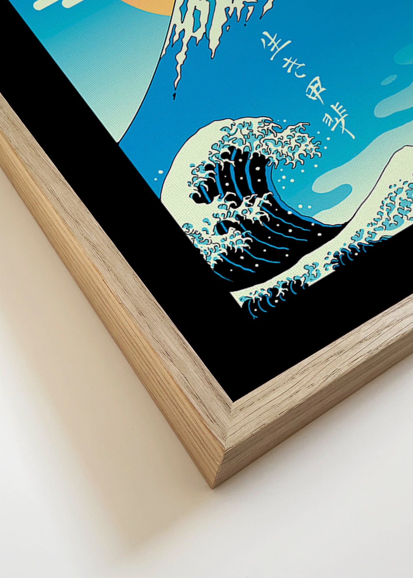 Japonská ilustrace Mount Fuji s ikonickou vlnou – Canvas detail