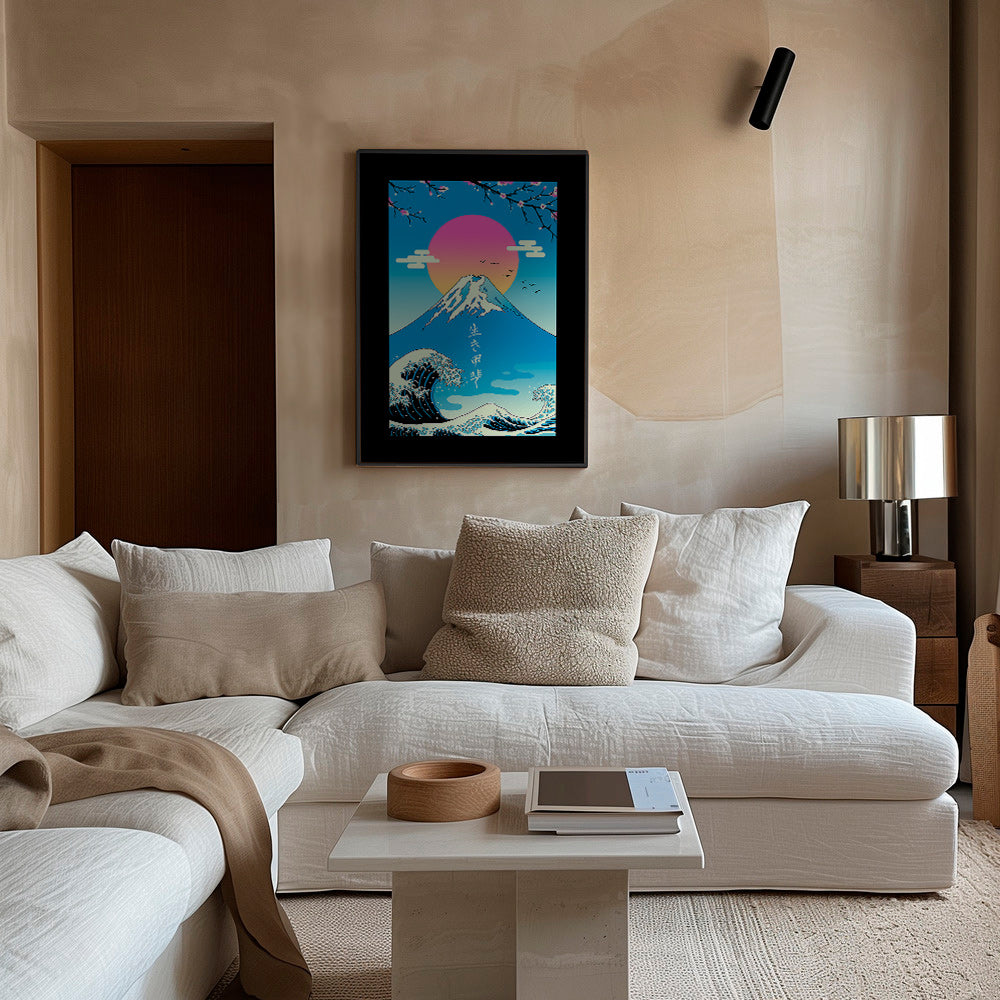 Japonská ilustrace Mount Fuji s ikonickou vlnou – Canvas1