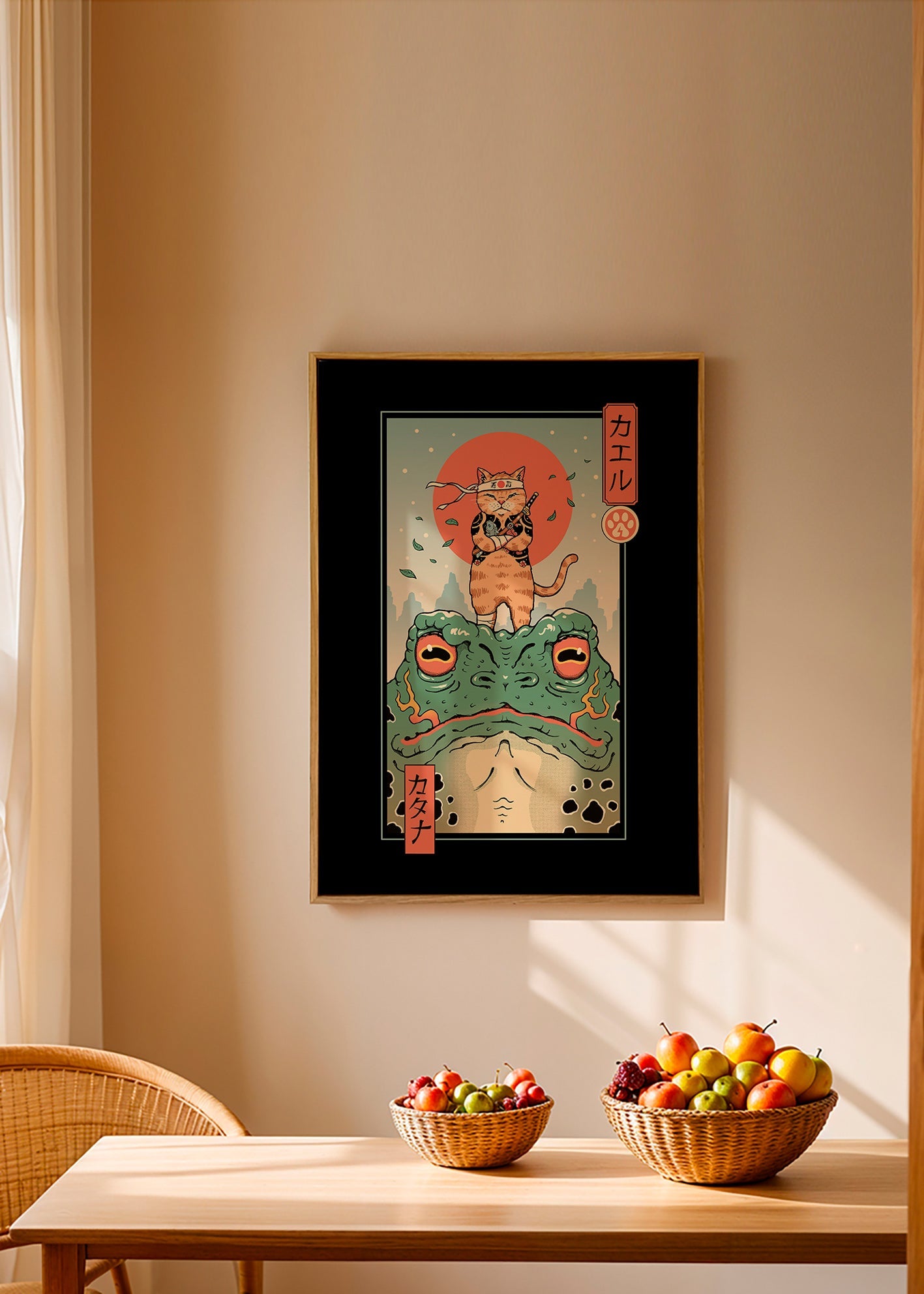 Obraz kocour samuraj na žábě – Canvas1