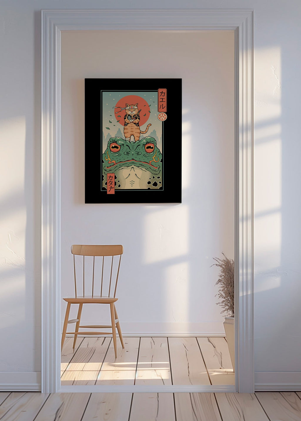 Obraz kocour samuraj na žábě – Canvas