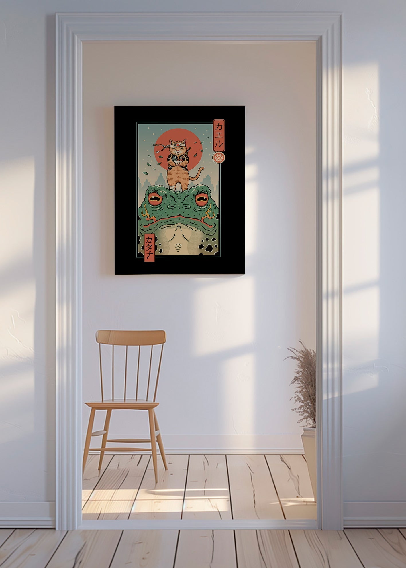 Obraz kocour samuraj na žábě – Canvas