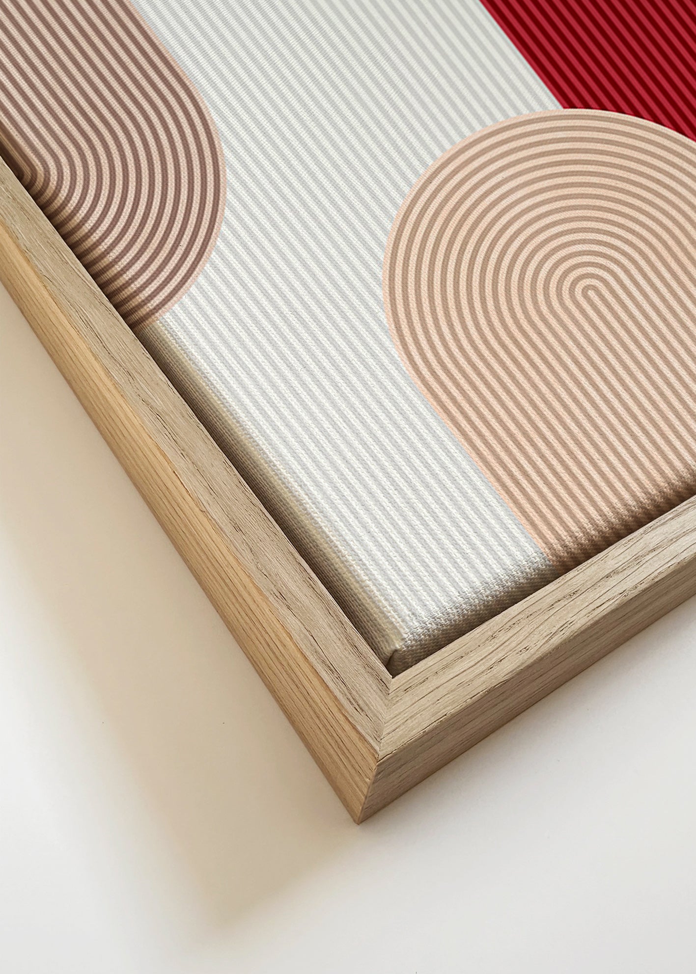 Geometrický plakát s červenými a béžovými oblouky – Canvas detail