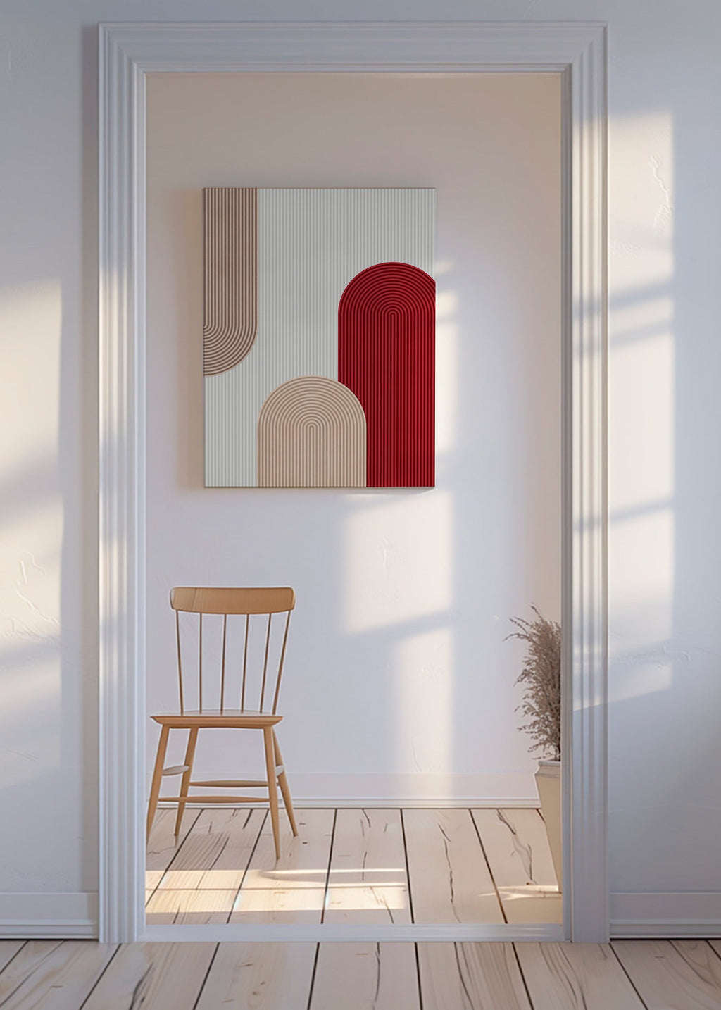 Geometrický plakát s červenými a béžovými oblouky – Canvas