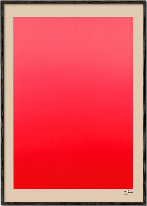 Abstraktní obraz červený přechod s podpisem – Black Frame