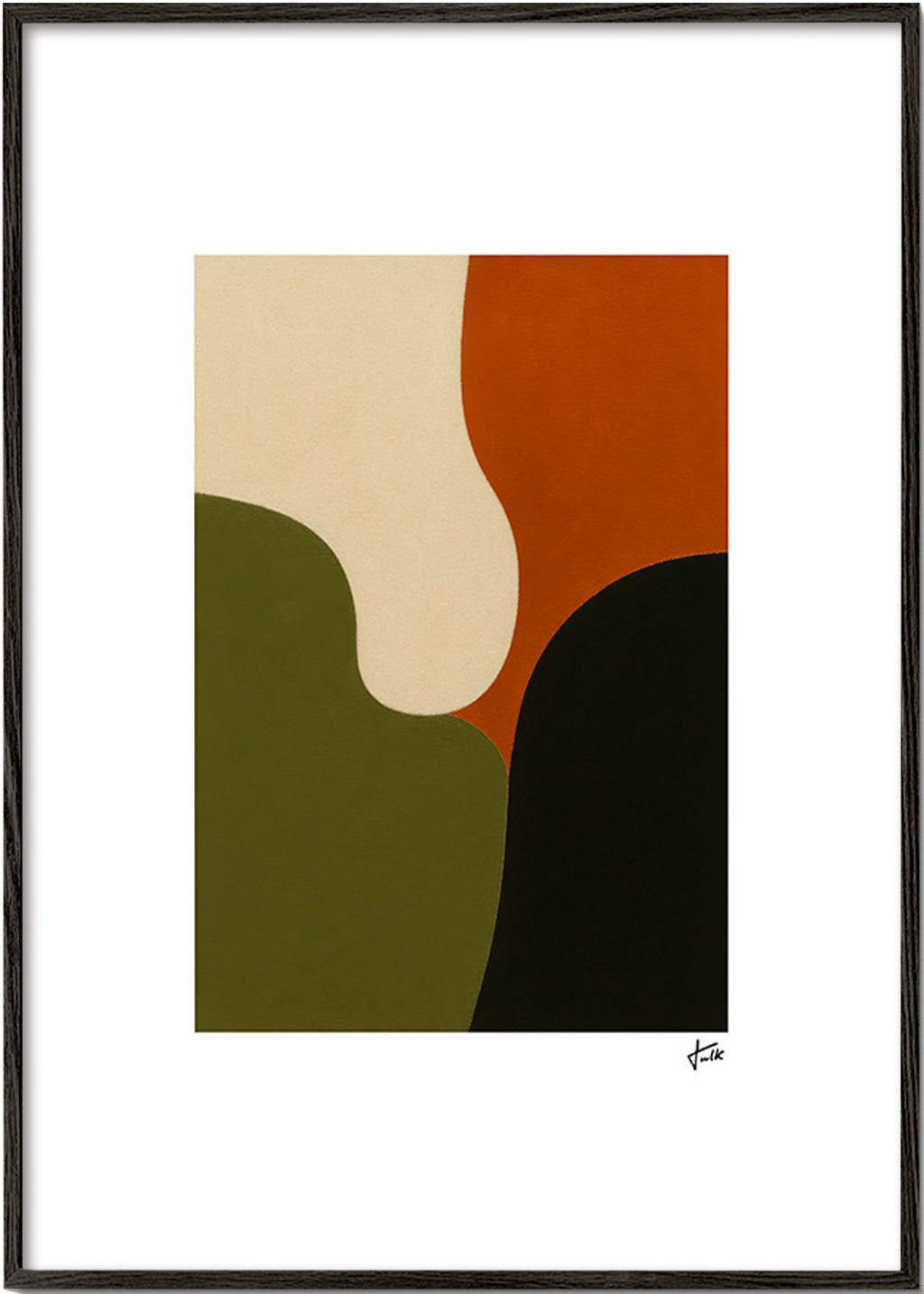 Minimalistický obraz s olivovými tvary – Black Frame