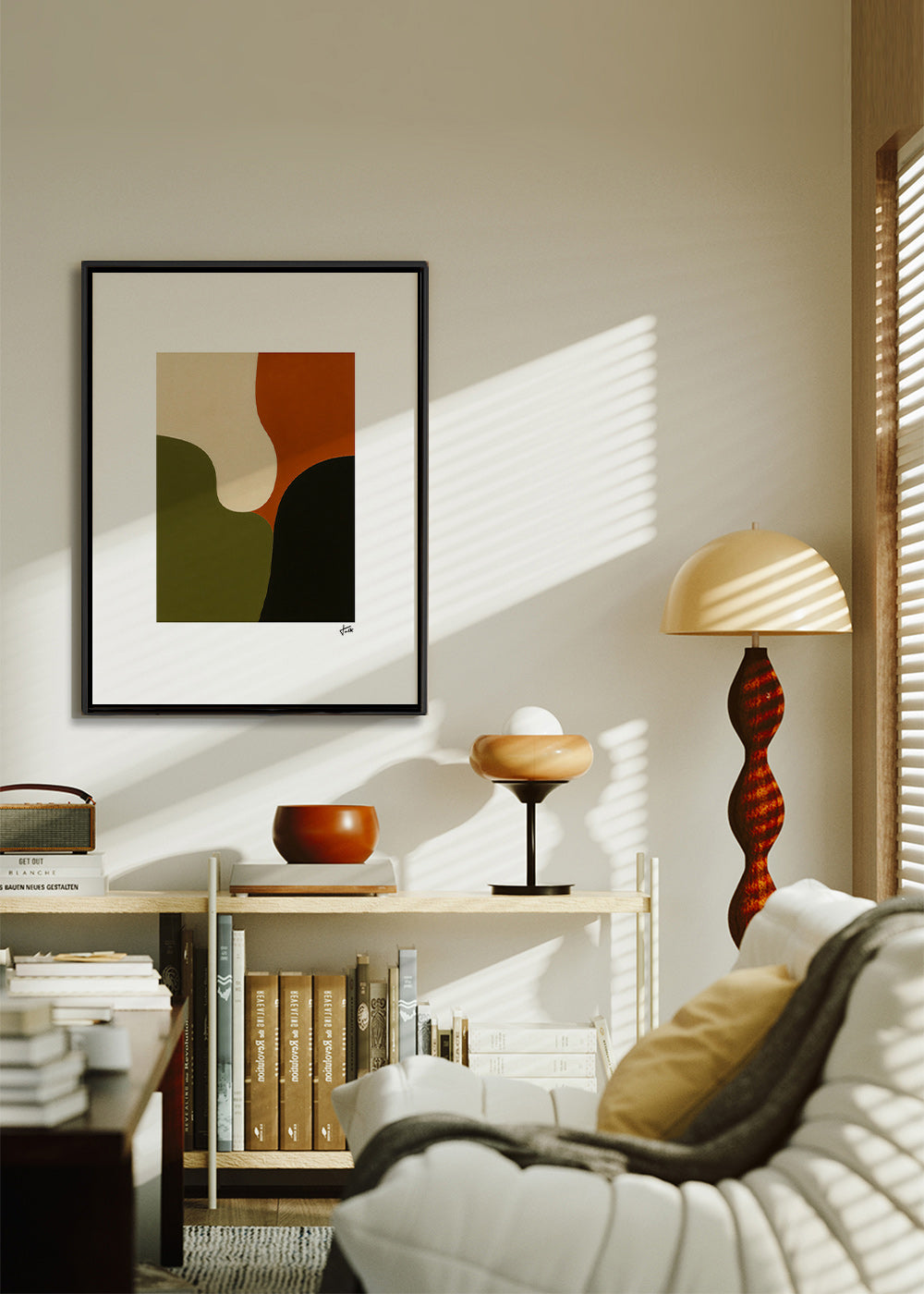 Minimalistický obraz s olivovými tvary – Canvas1
