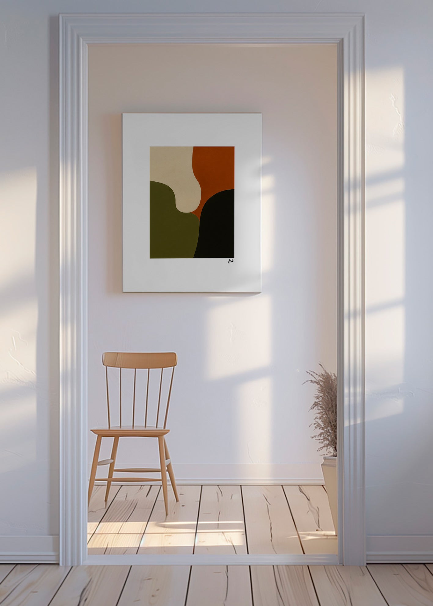 Minimalistický obraz s olivovými tvary – Canvas