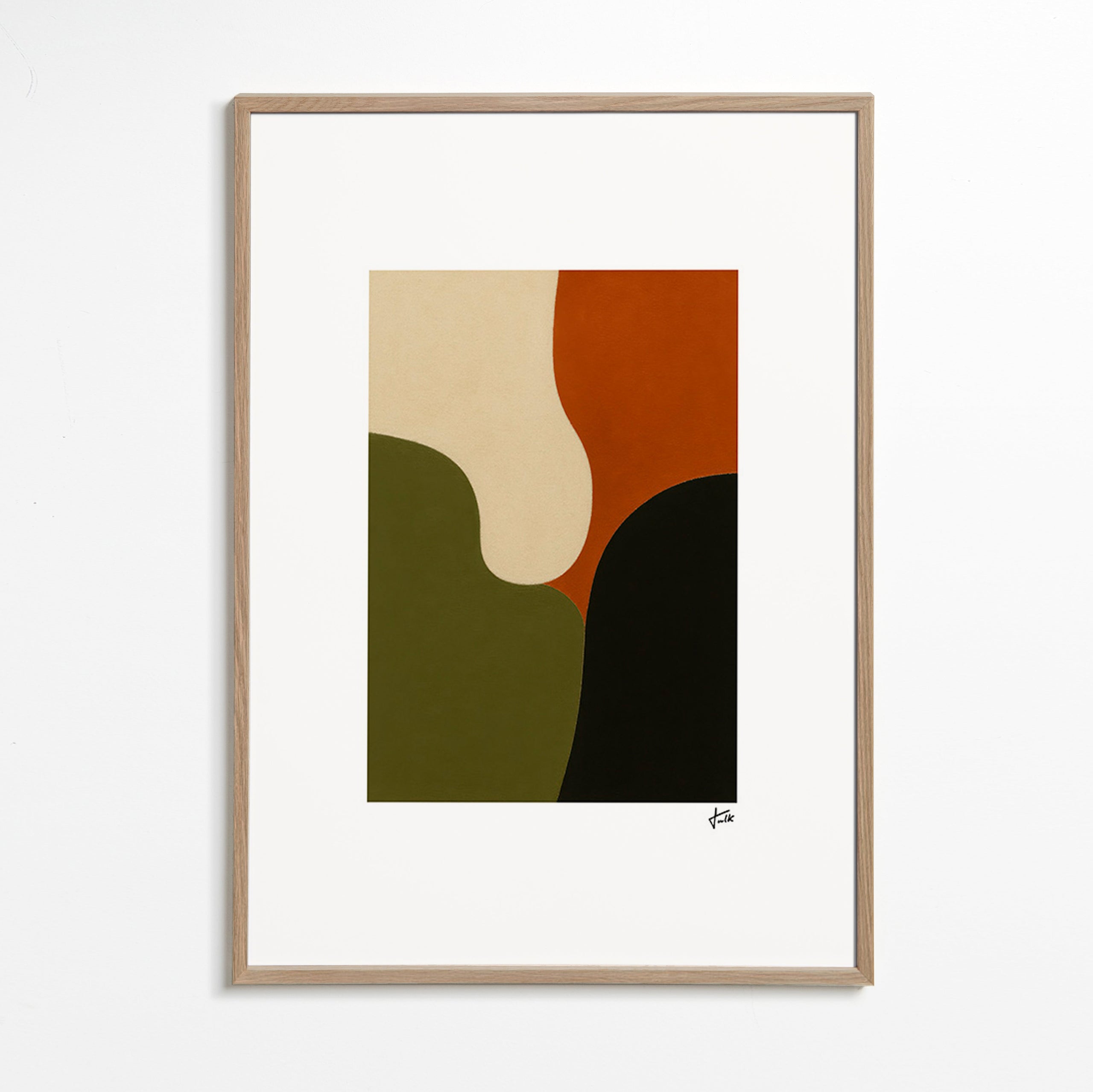 Minimalistický obraz s olivovými tvary – Oak Frame