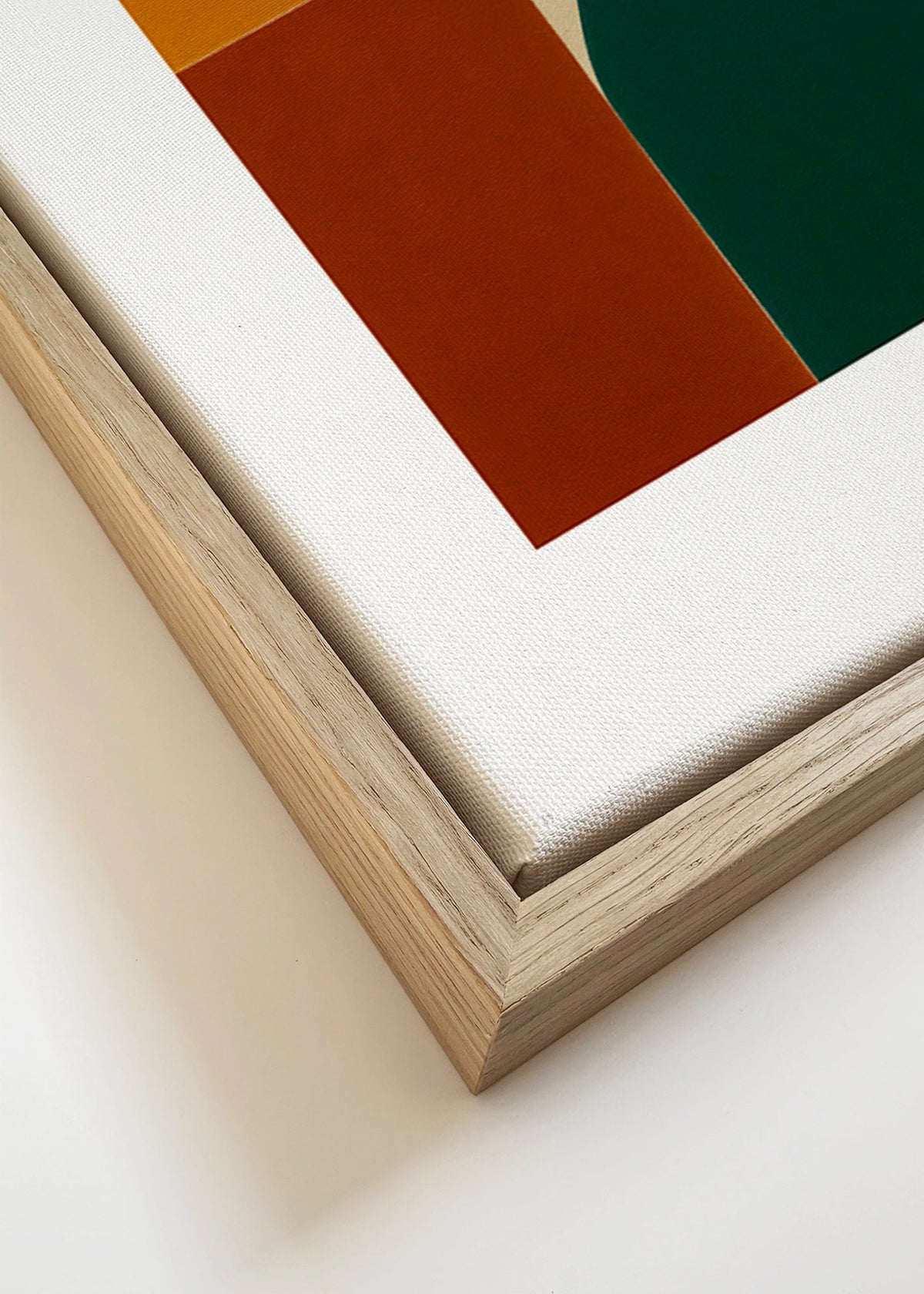Geometrický obraz se zeleným obloukem a okrovými bloky – Canvas detail