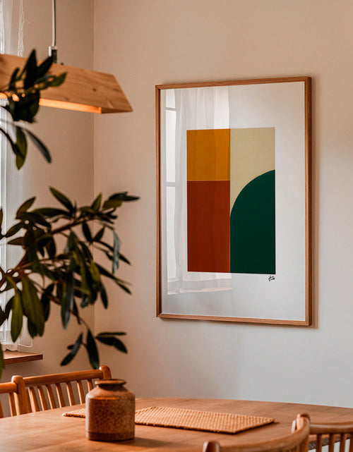 Geometrický obraz se zeleným obloukem a okrovými bloky – Product1