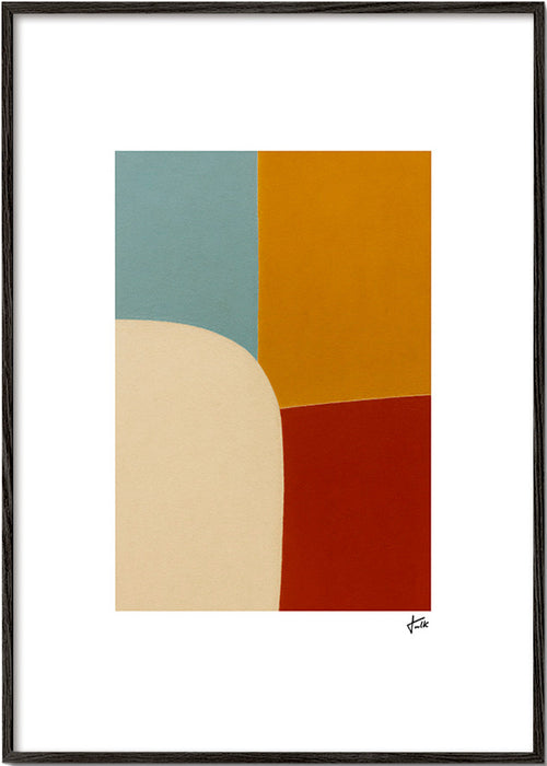 Geometrický obraz s křivkou a okrovými plochami – Black Frame