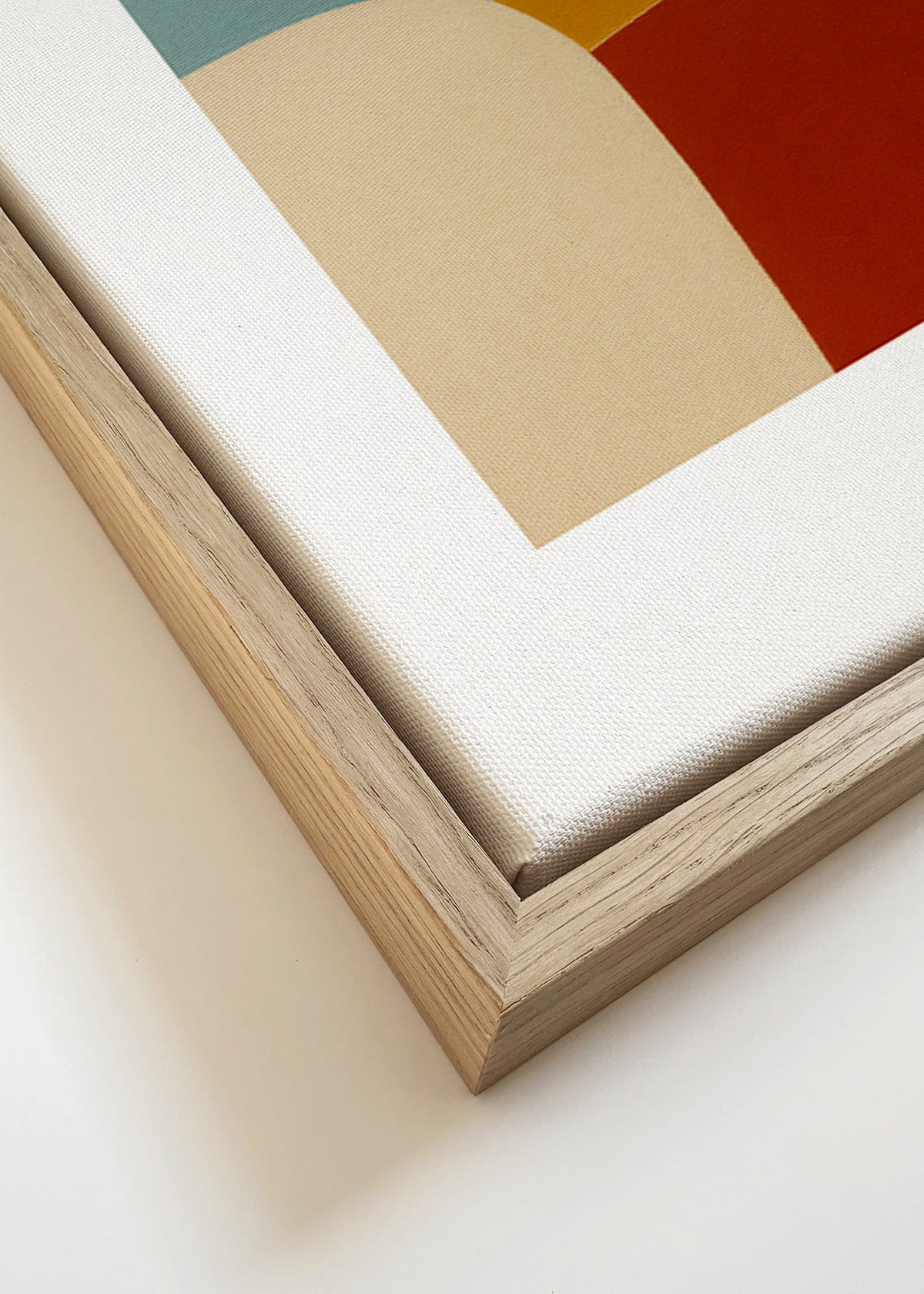 Geometrický obraz s křivkou a okrovými plochami – Canvas detail