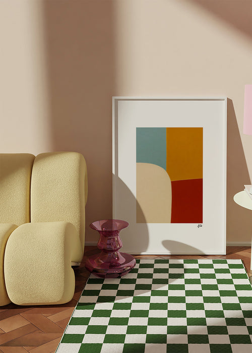 Geometrický obraz s křivkou a okrovými plochami – Product1