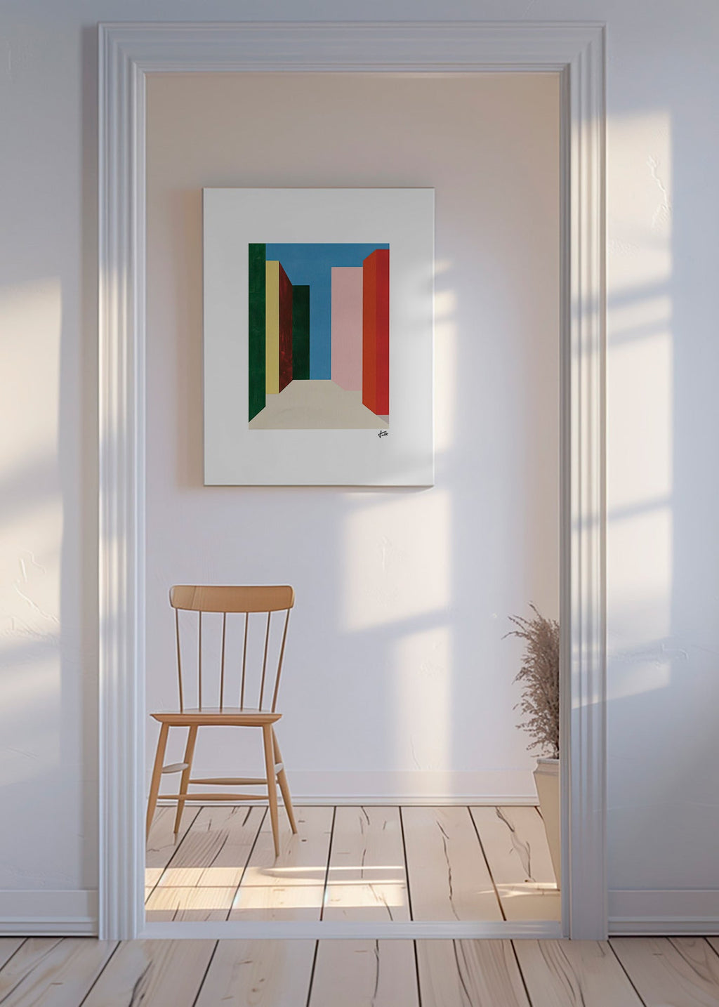 Geometrické dílo: vertikální průchod barev – Canvas