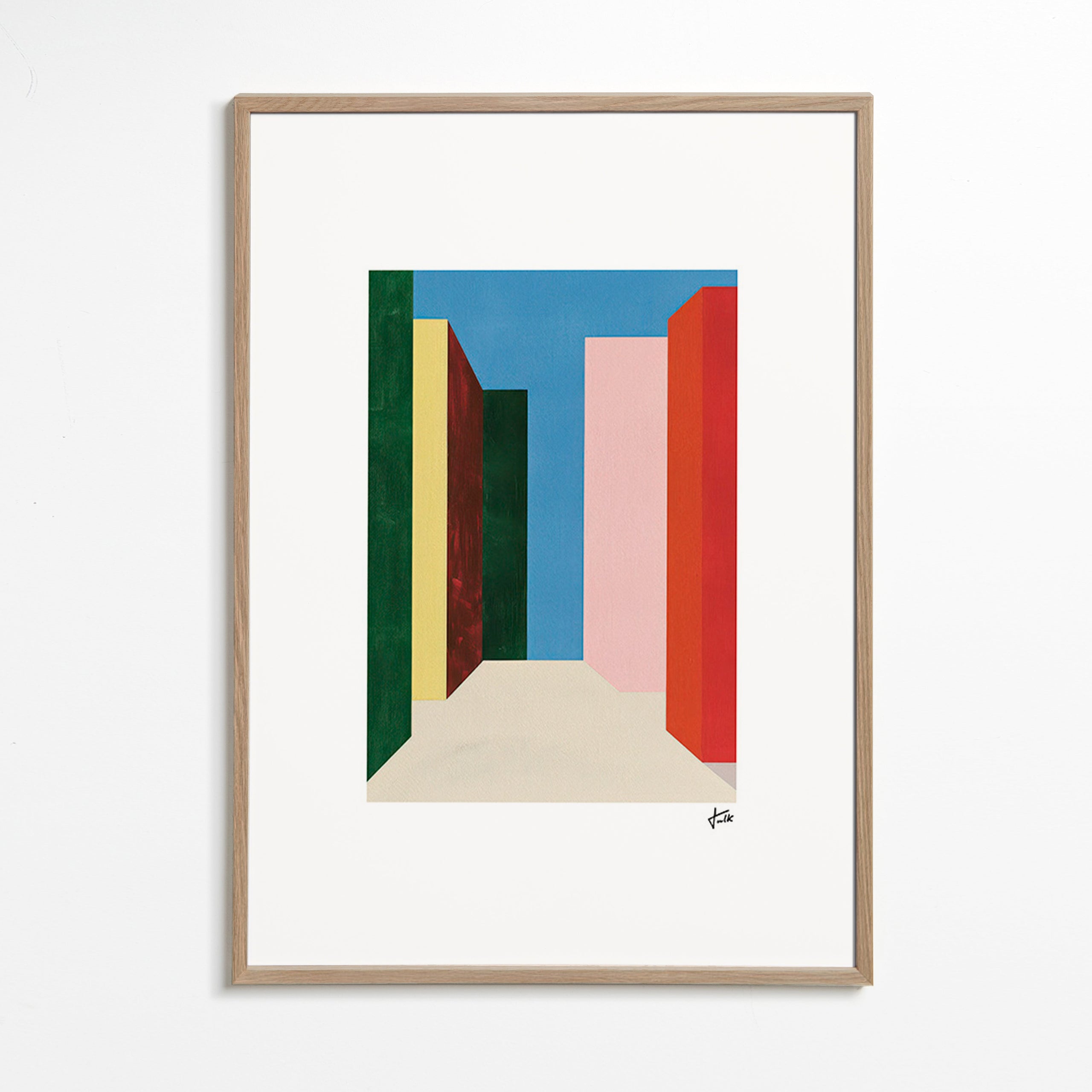Geometrické dílo: vertikální průchod barev – Oak Frame