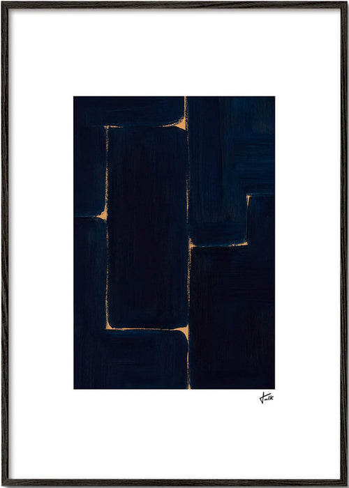 Hluboce modrý abstrakt se zlatými akcenty – Black Frame