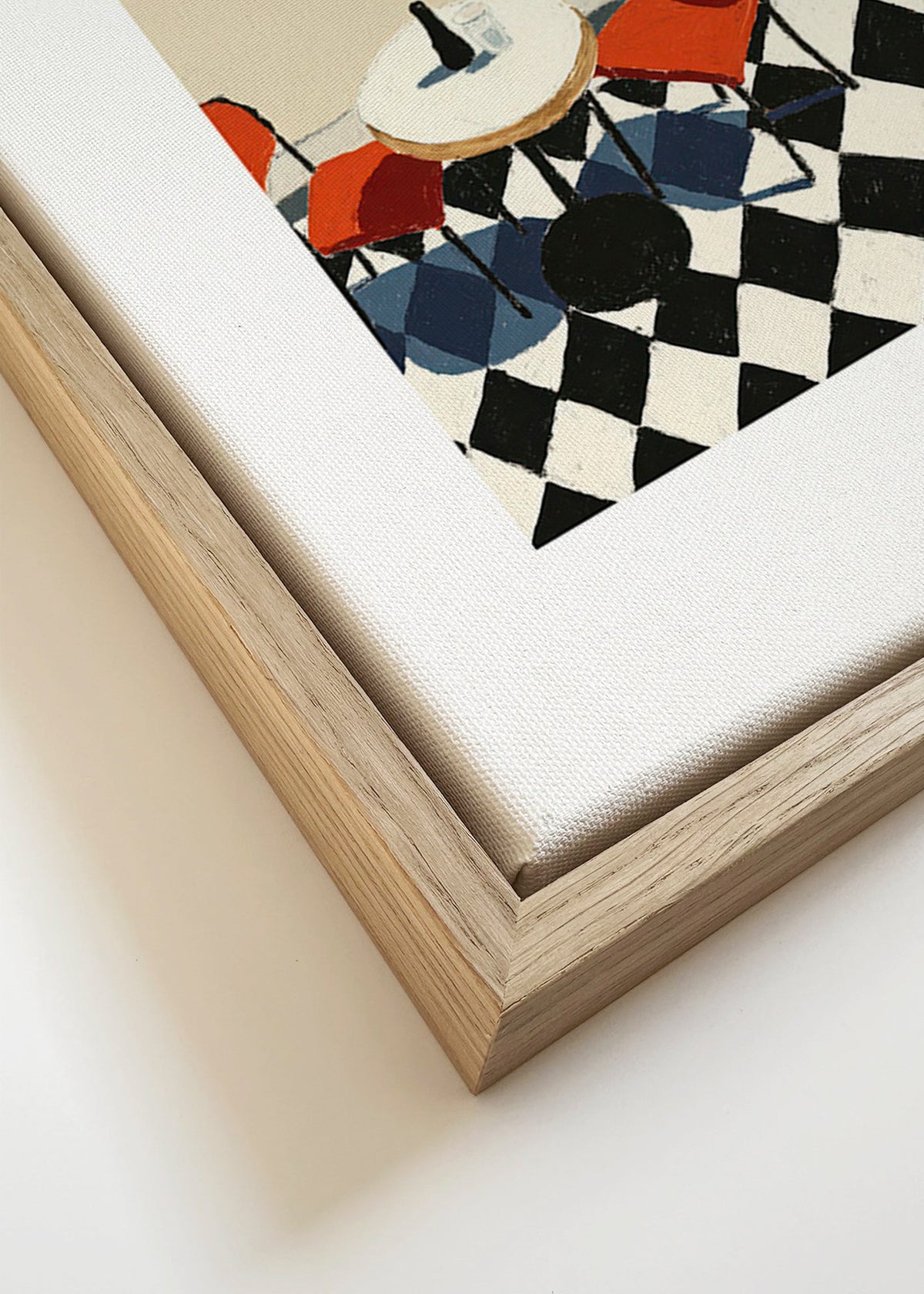 Obraz do kuchyně: kávový stůl na šachovnicové podlaze – Canvas detail