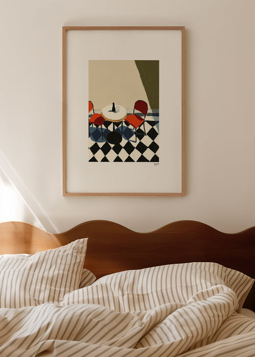 Obraz do kuchyně: kávový stůl na šachovnicové podlaze – Product1