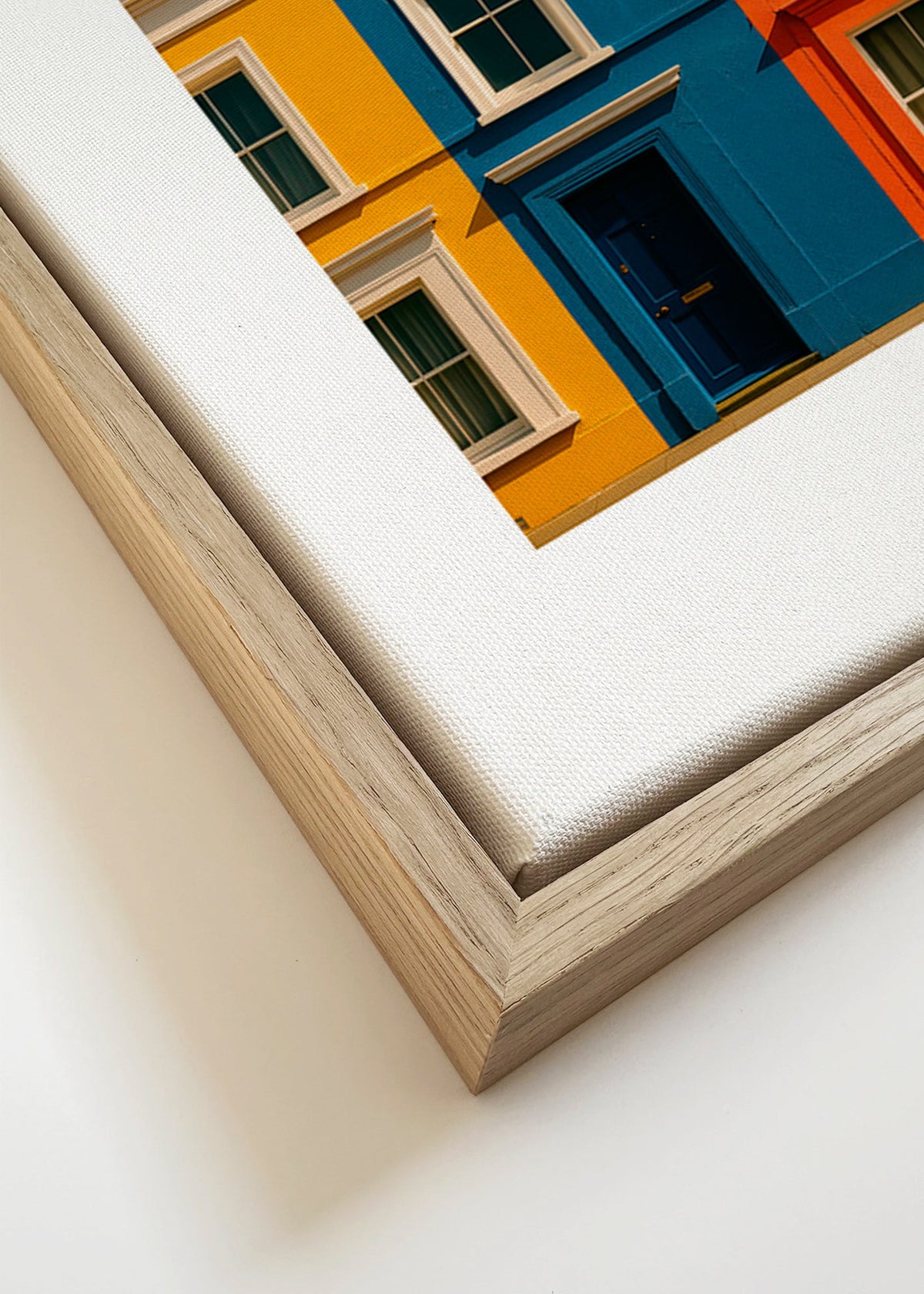 Městský obraz s fasádou ve třech barvách – Canvas detail