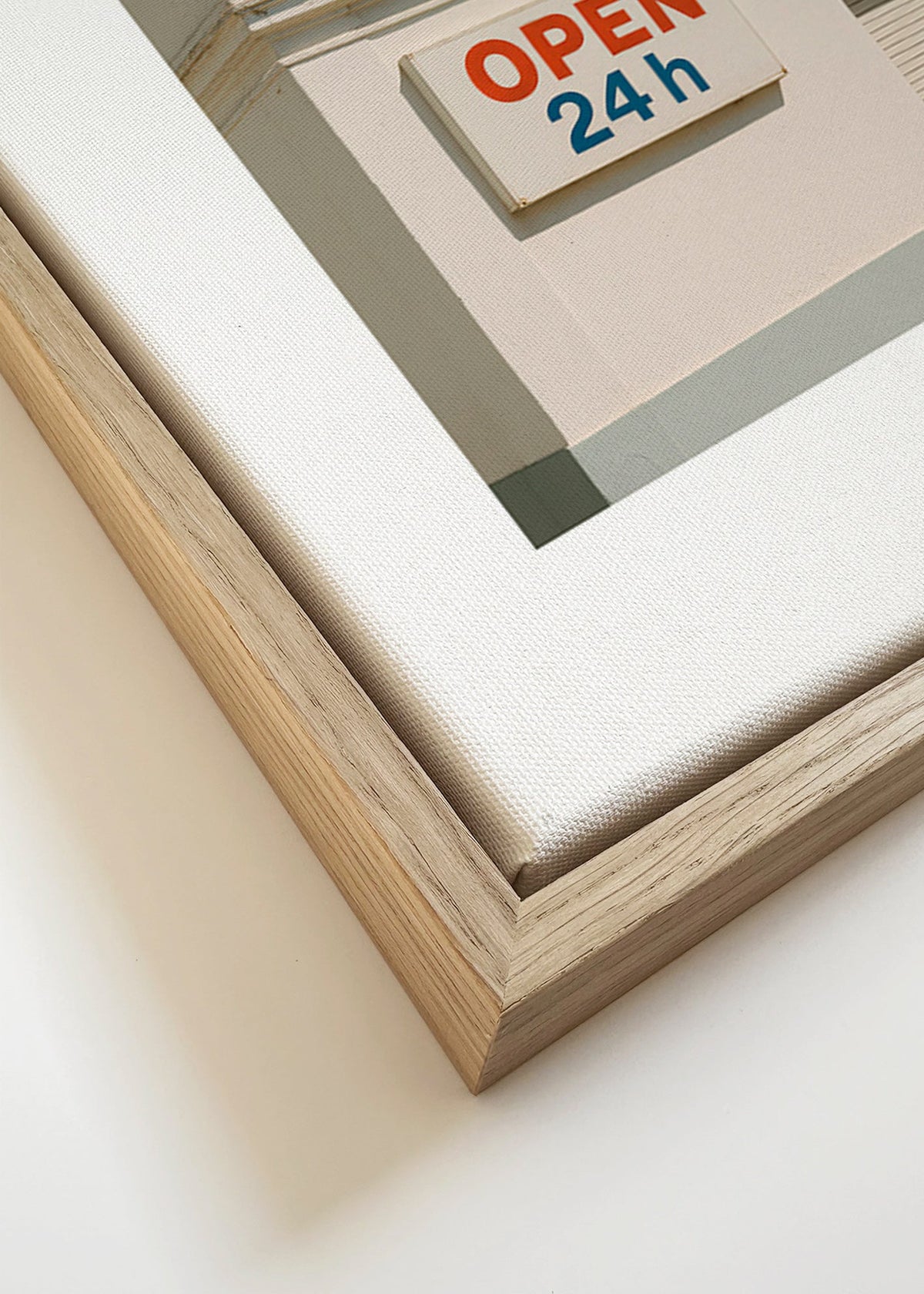 Minimalistický plakát fasáda s nápisem OPEN 24h – Canvas detail