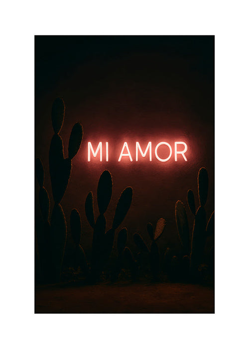Fotografie: neon 'Mi Amor' nad kaktusy