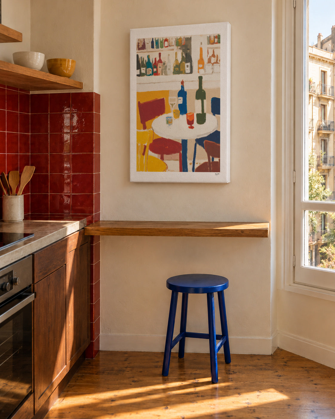 Bistro Corner - Unframed canvas in an interior
