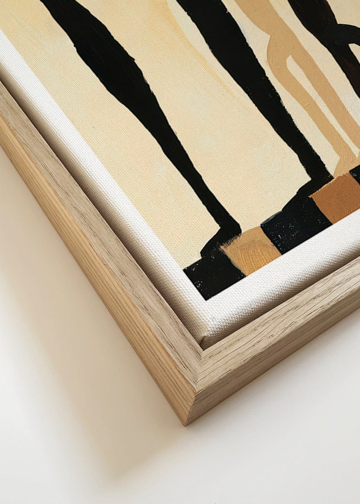 Abstraktní obraz s prodlouženými postavami na béžové – Canvas detail