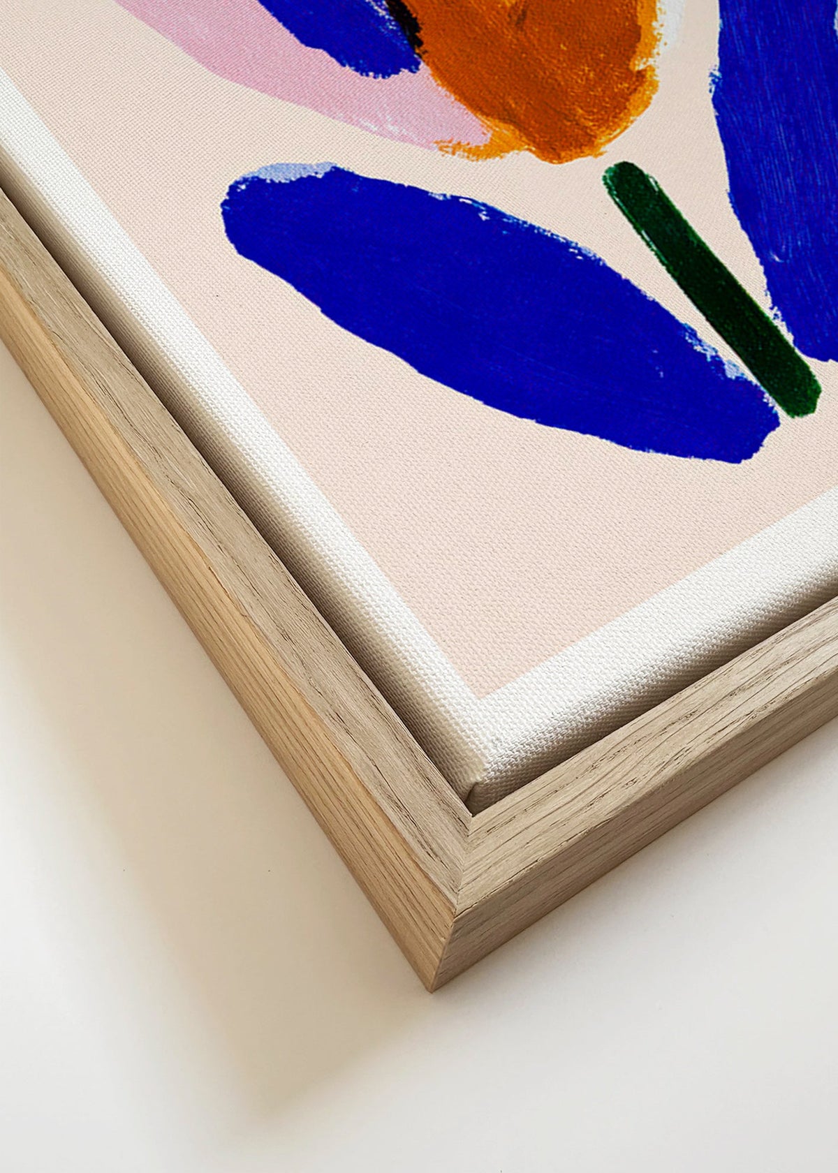 Botanický plakát květ malířský modrý a růžový – Canvas detail