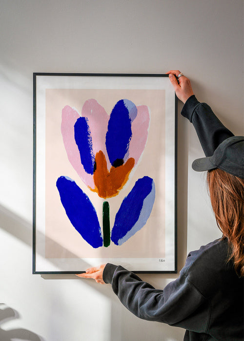 Botanický plakát květ malířský modrý a růžový – Product1