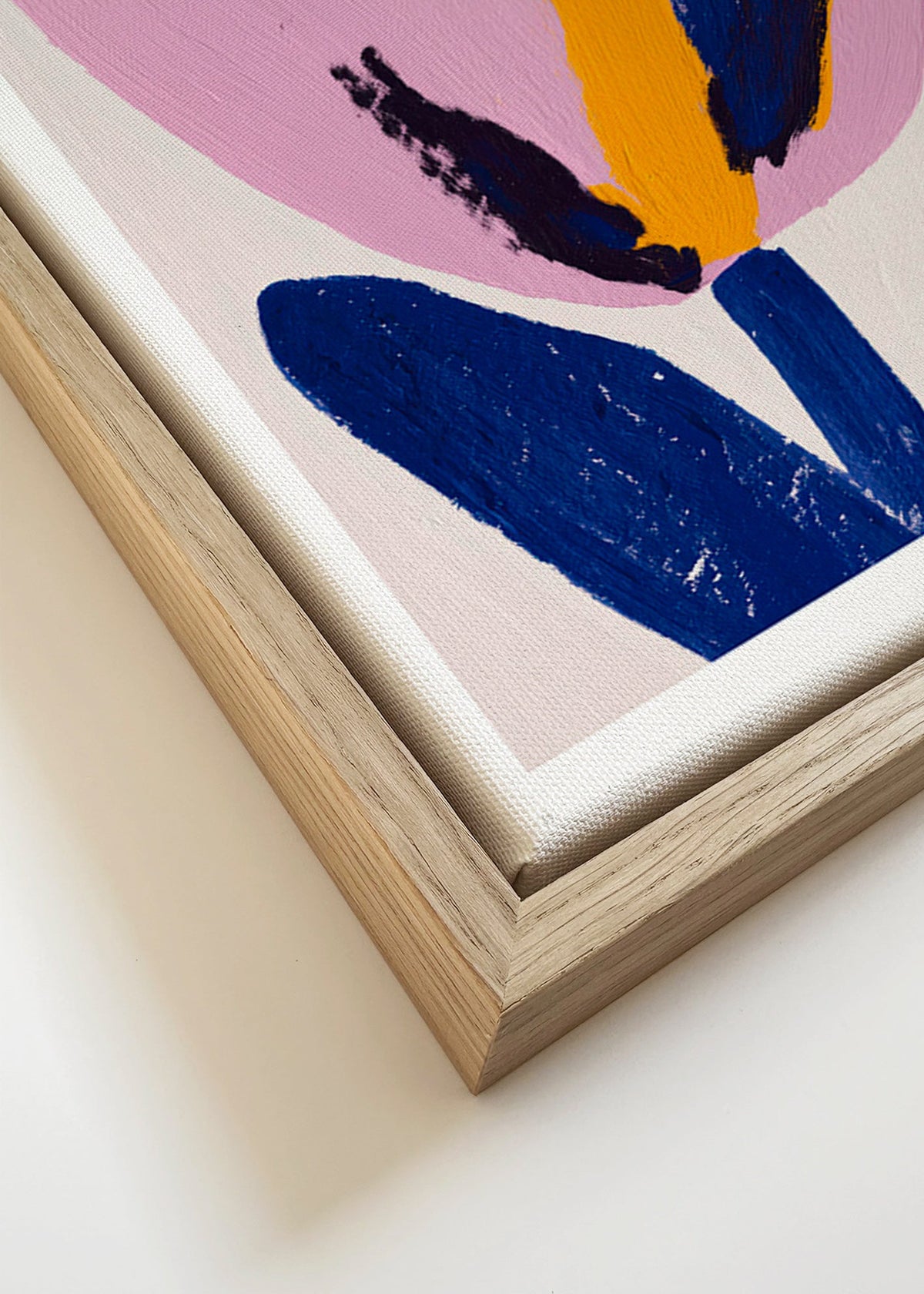 Botanický plakát růžový květ s modrými tahy – Canvas detail