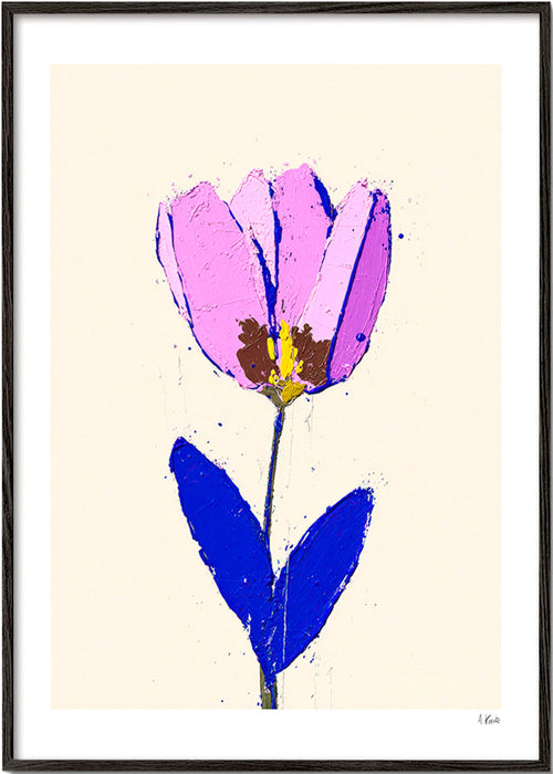 Botanický plakát s fialovým květem a modrým listem – Black Frame
