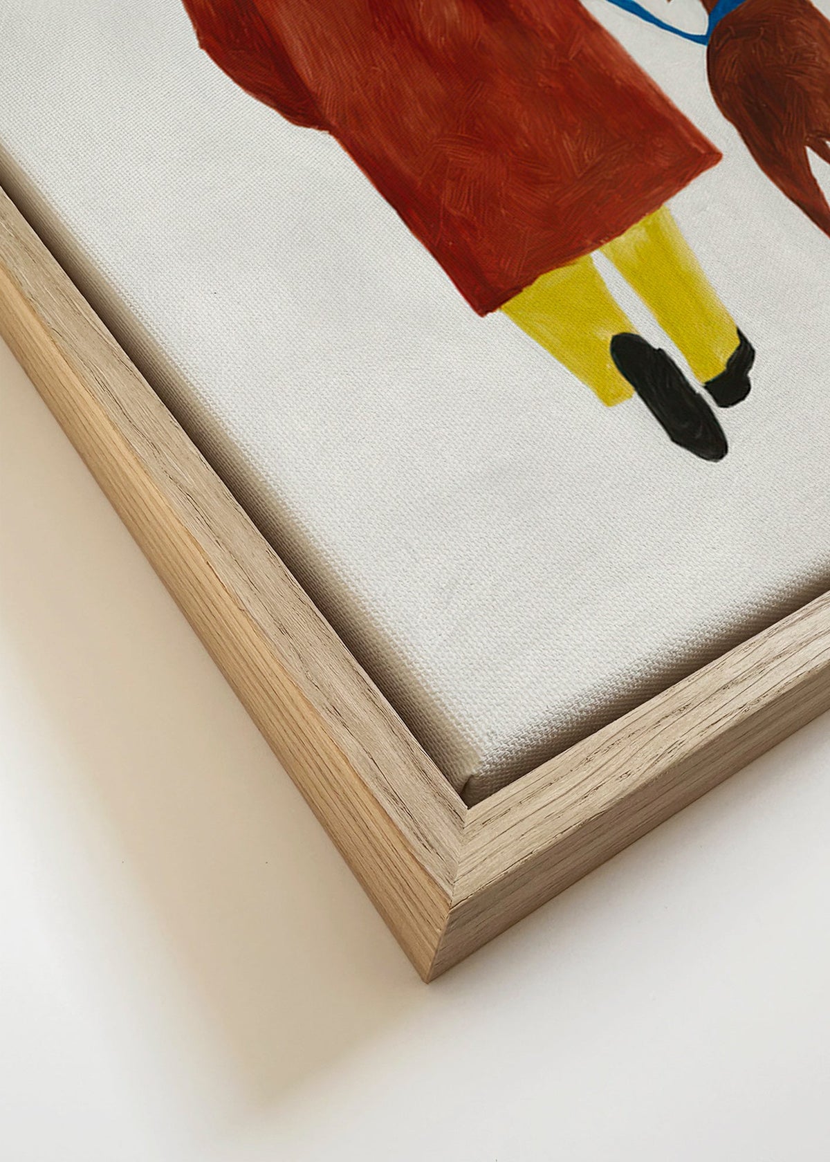 Illustrace procházky se psem a žlutým kloboukem – Canvas detail