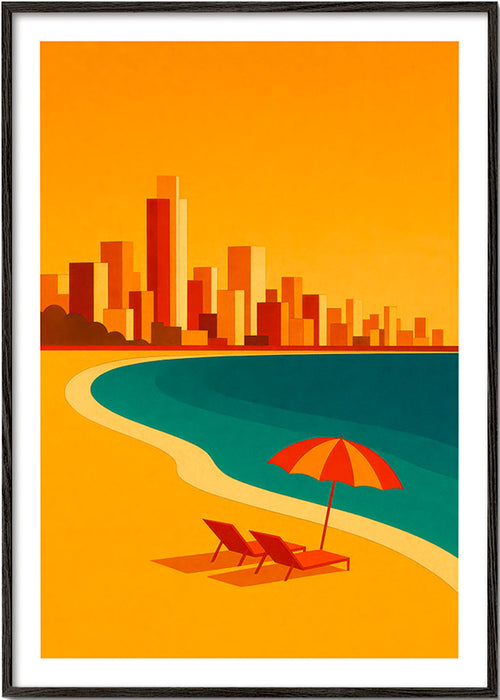 Obraz do kuchyně: retro pláž s deštníkem – Black Frame