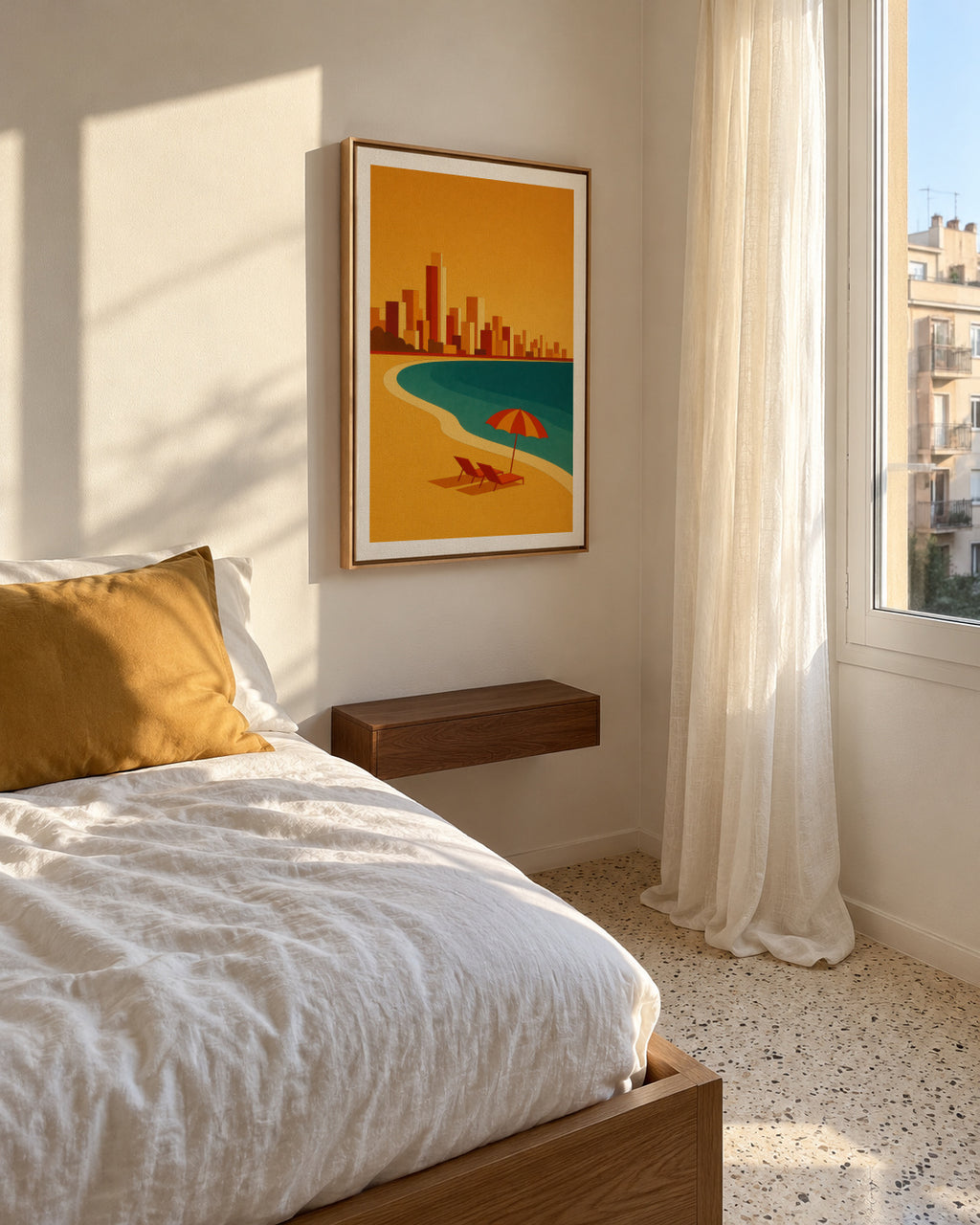 Golden Shore - Framed canvas in an interior