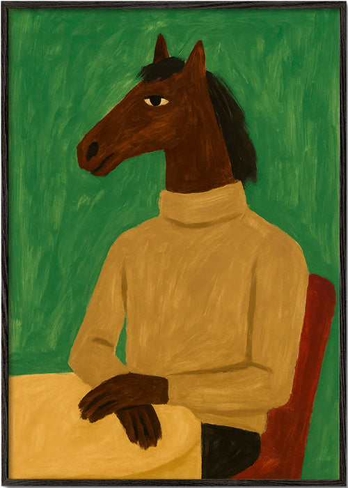 Obraz kůň v svetru – Black Frame