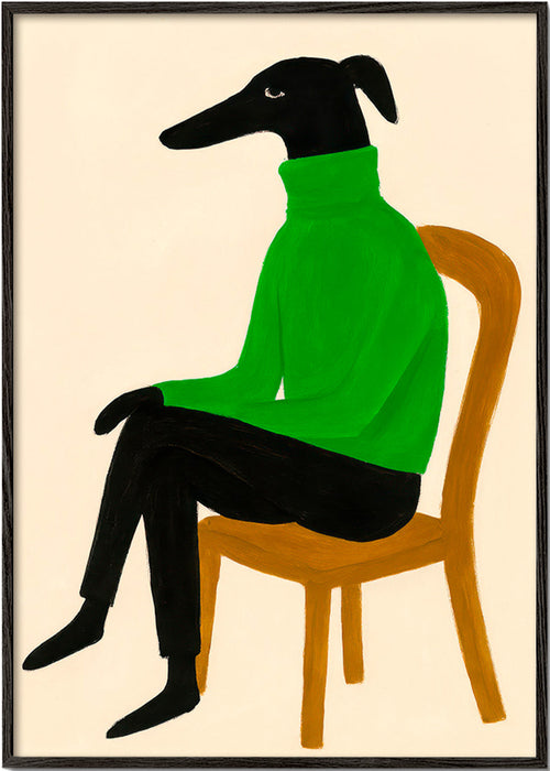 Ilustrace psa v zeleném roláku – Black Frame