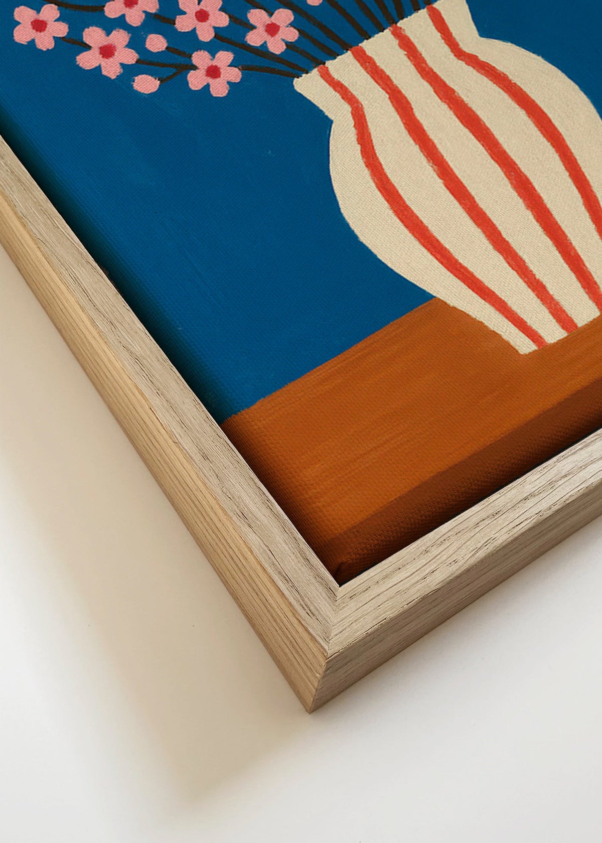 Botanický plakát: váza s růžovými květy – Canvas detail