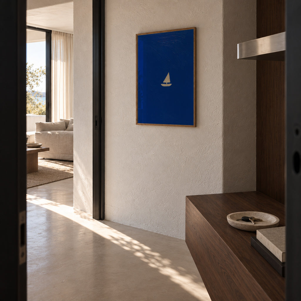 Solitary Sail - Framed poster in an interior