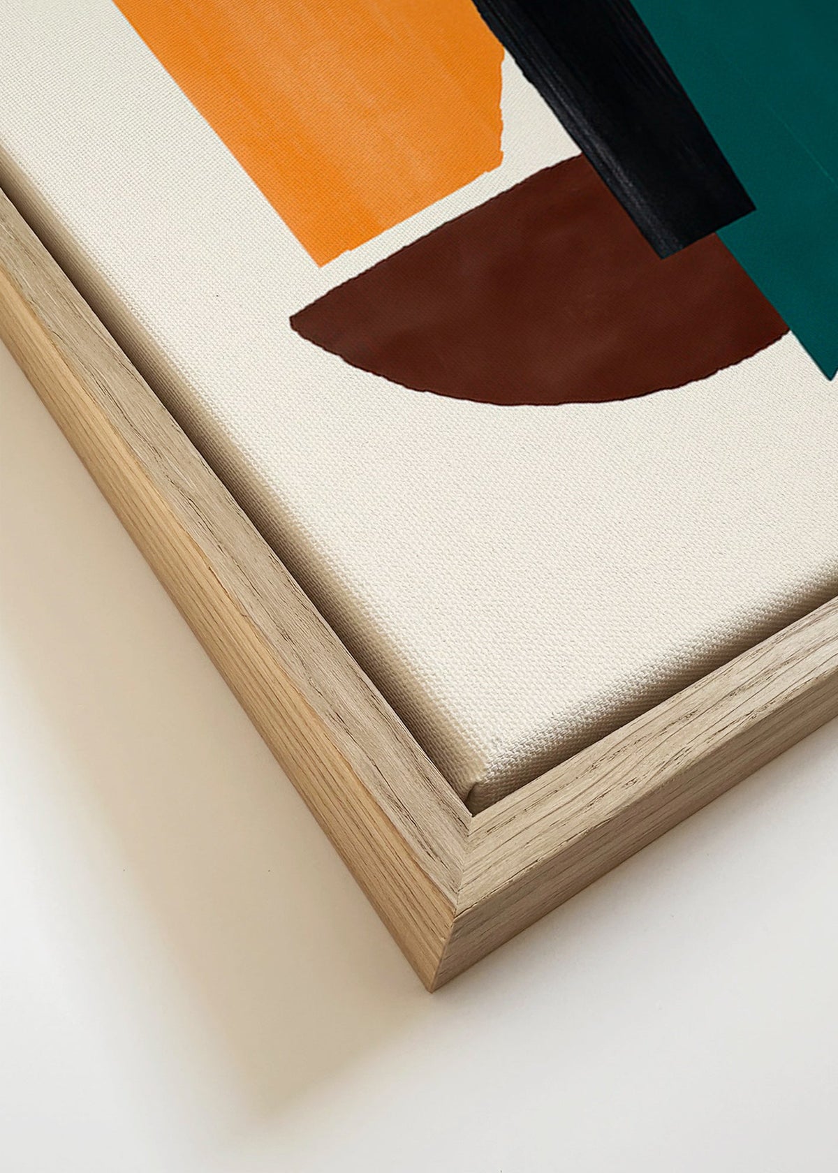 Abstraktní obraz s okrovými a zelenými formami – Canvas detail