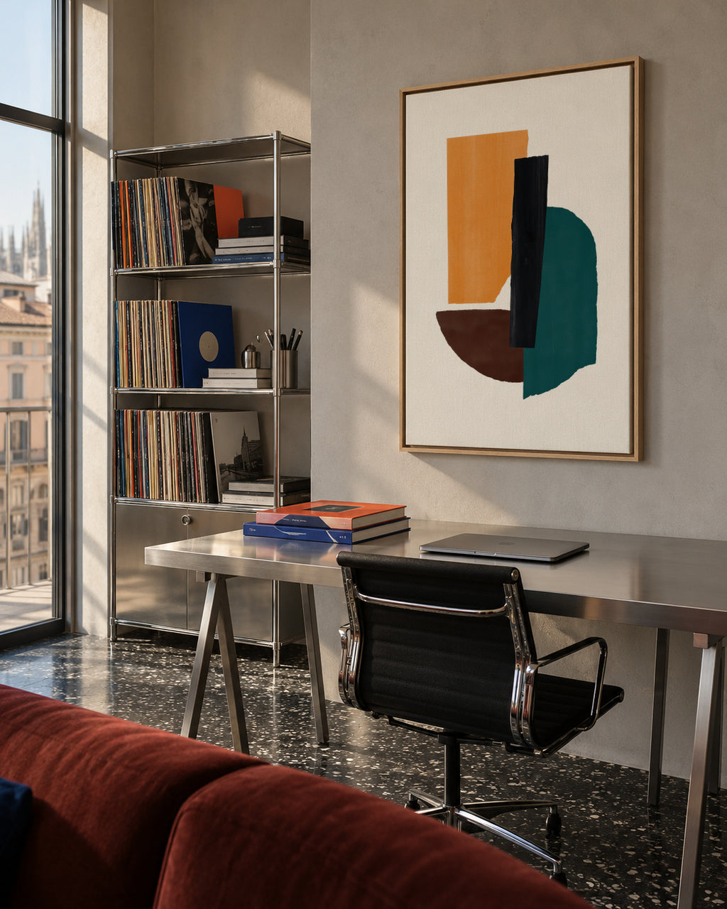 Ochre Balance - Framed canvas in an interior