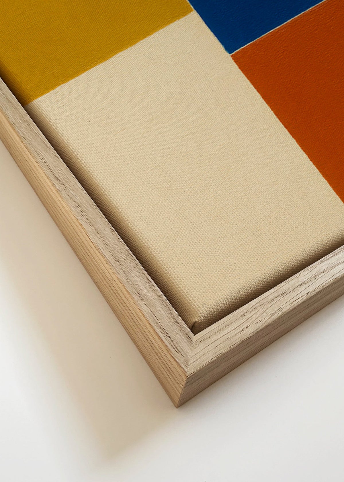 Abstraktní obraz s hořčičným a modrým blokem – Canvas detail
