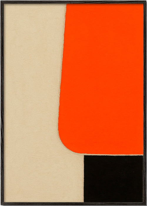 Geometrický obraz s oranžovým blokem a černou základnou – Black Frame