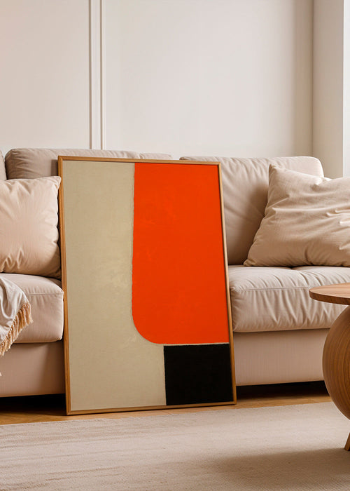 Geometrický obraz s oranžovým blokem a černou základnou – Product1