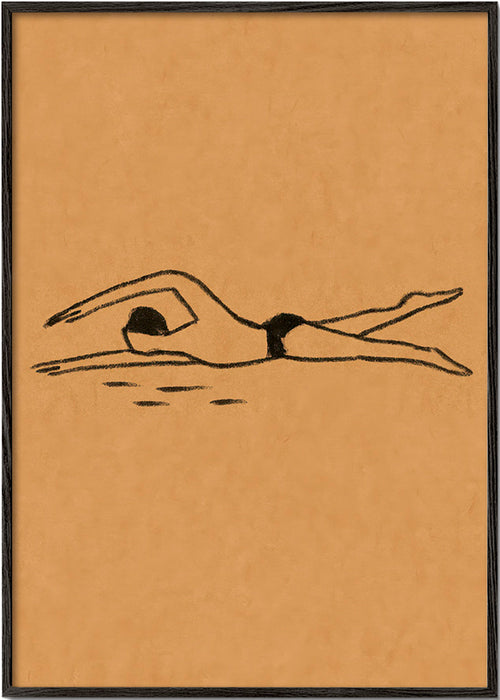 Ilustrace plavkyně v liniovém náčrtu – Black Frame