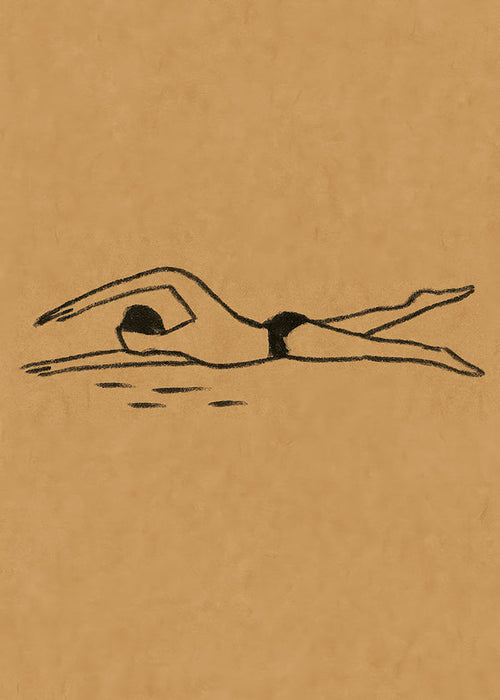 Ilustrace plavkyně v liniovém náčrtu