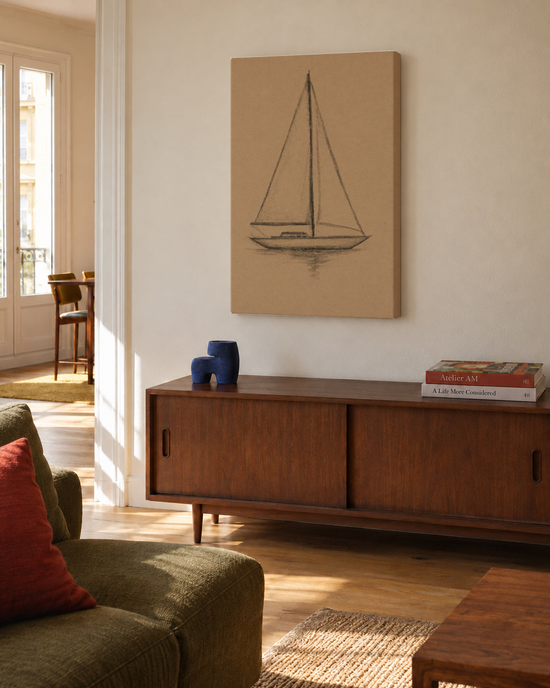 Charcoal Sails - Unframed canvas in an interior