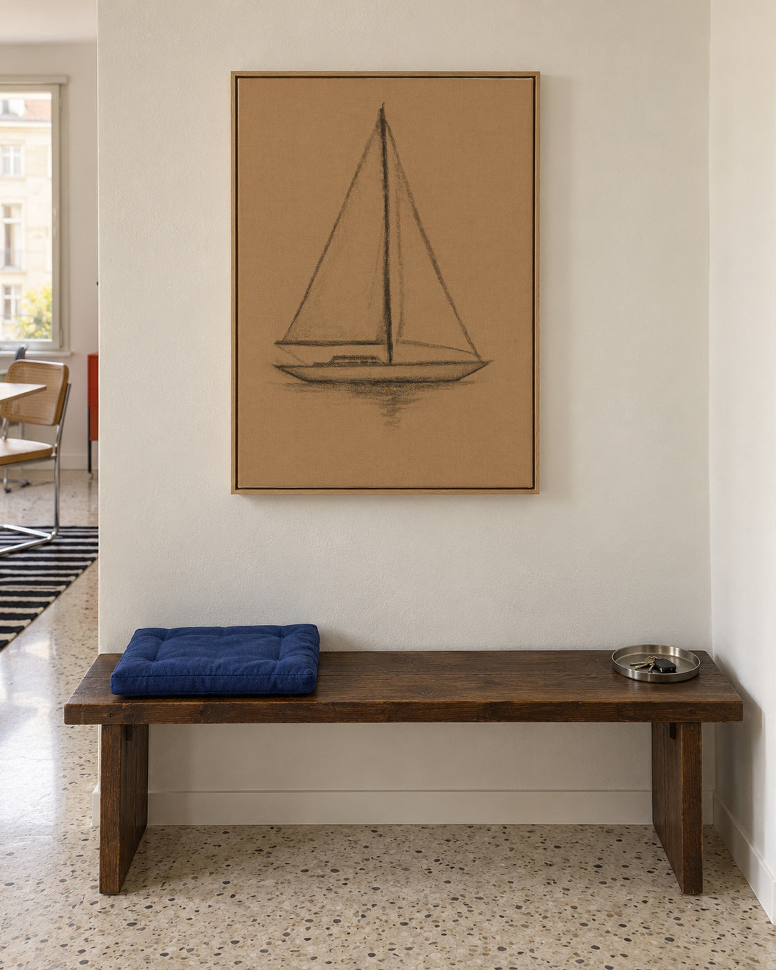 Charcoal Sails - Framed canvas in an interior