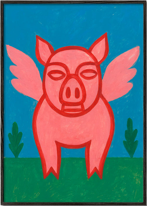 Obraz letící prase hravá ilustrace – Black Frame