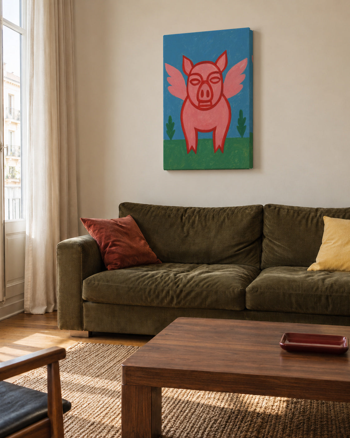 Flying Piglet - Unframed canvas in an interior